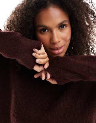 Only V Neck Slouchy Sweater In Red