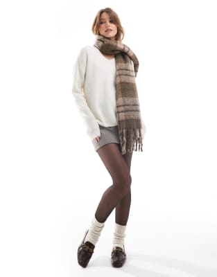 Only V Neck Slouchy Sweater In White