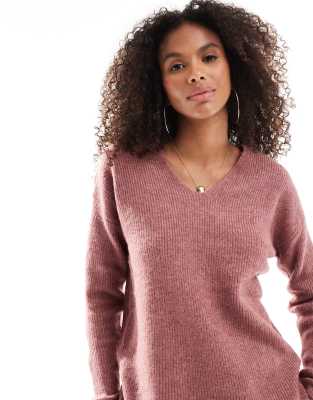 v neck slouchy sweater in dark pink