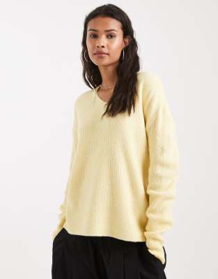 Only V Neck Slouchy Sweater In Yellow