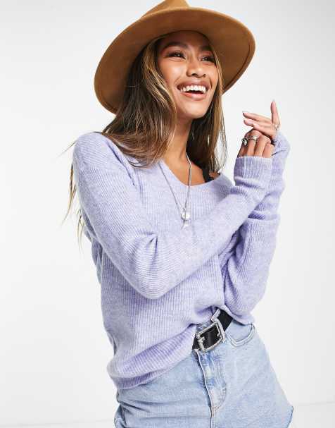 Only v neck sweater in blue heather - view 1