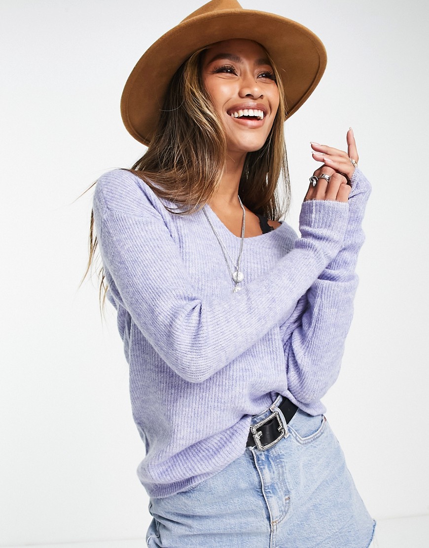Only V Neck Sweater In Blue Heather