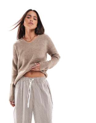 Only V-neck Sweater In Brown Heather