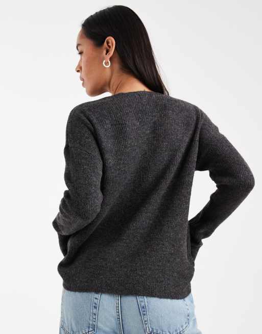 Only v neck sweater in dark gray heather , 3 of 4