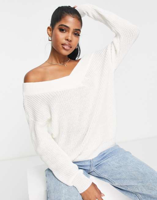 V neck sweater off shoulder sale