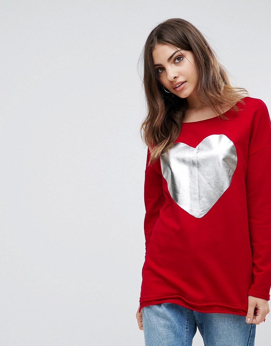 Only Valentine Heart Foil Sweater-Red