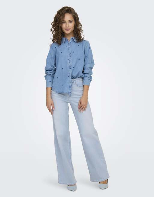 ONLY - Vaqueros azul claro descoloridos de corte ancho