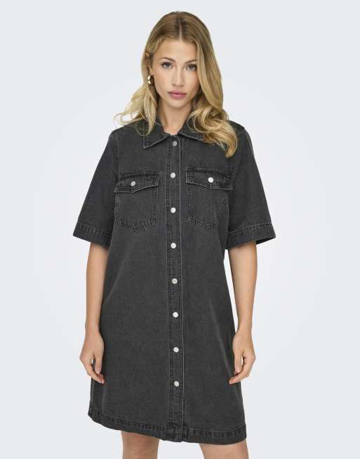 ONLY - Vasket sort denimkjole