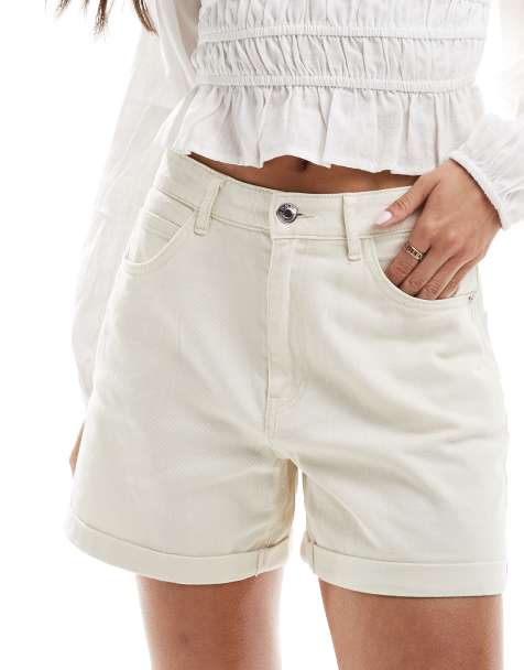 ONLY Vega roll hem denim short in white  - view 1