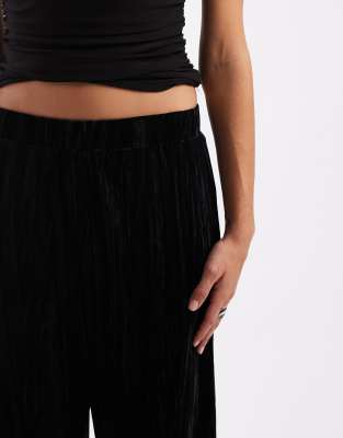 Only Velvet Wide Leg Pull On Pants In Black