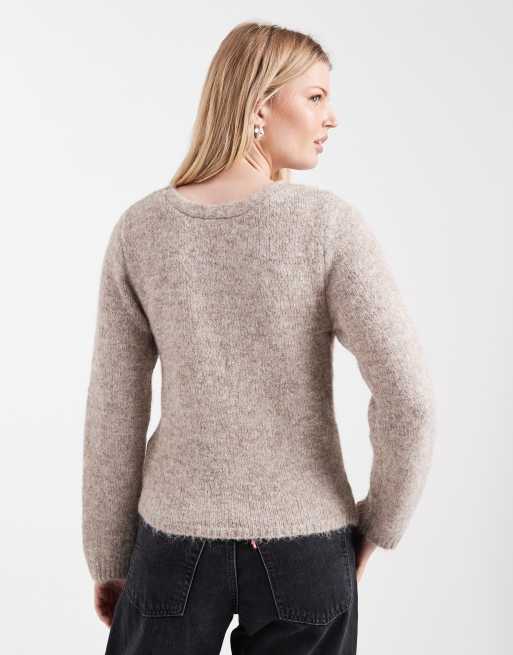 ONLY - Vendbar lysbeige slå om-striktrøje, 4 af 4