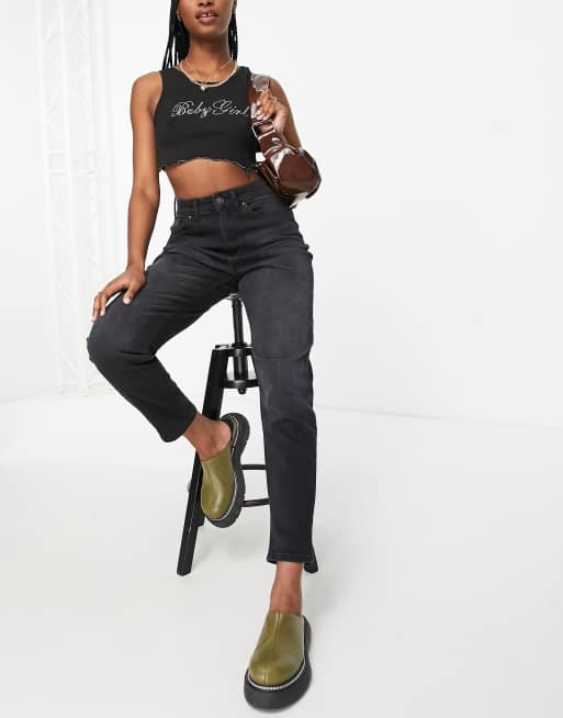 Only Veneda high waist mom jeans in black