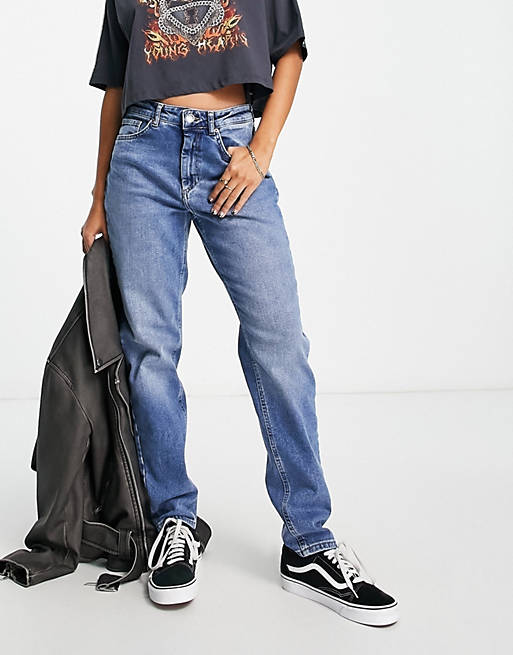 Only Veneda high waisted mom jeans in mid blue
