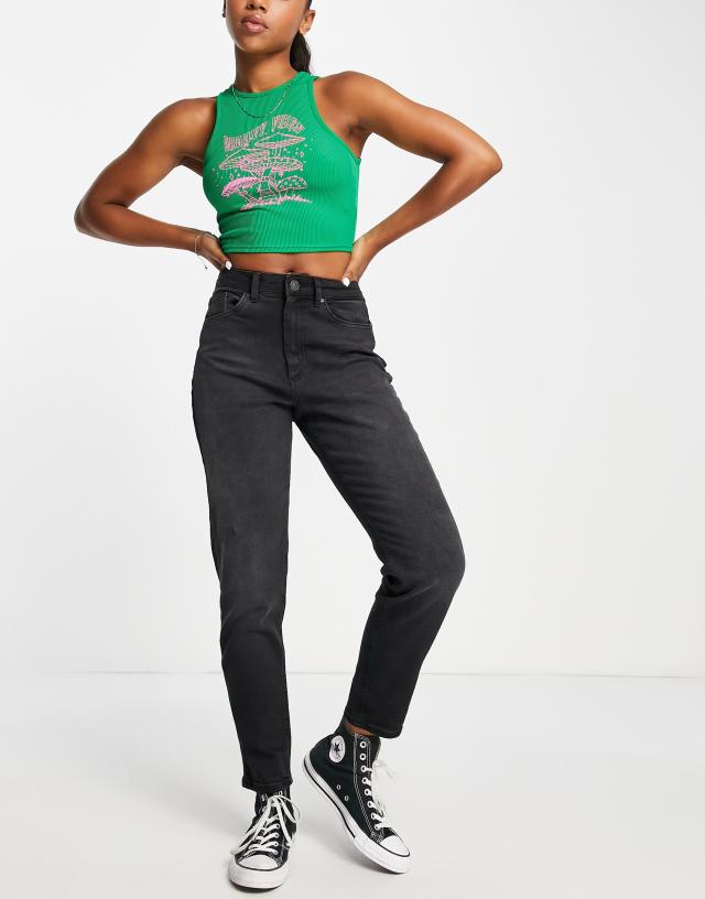 ONLY - veneda high waisted mom jeans in washed black