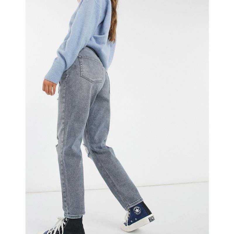 Donna qcAS9 Only - Veneda - Mom jeans con strappi alle ginocchia grigio chiaro