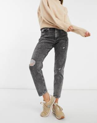 Only Veneda stretch mom jeans in black acid wash