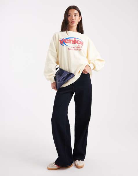 ONLY Venice print boxy sweatshirt in cream