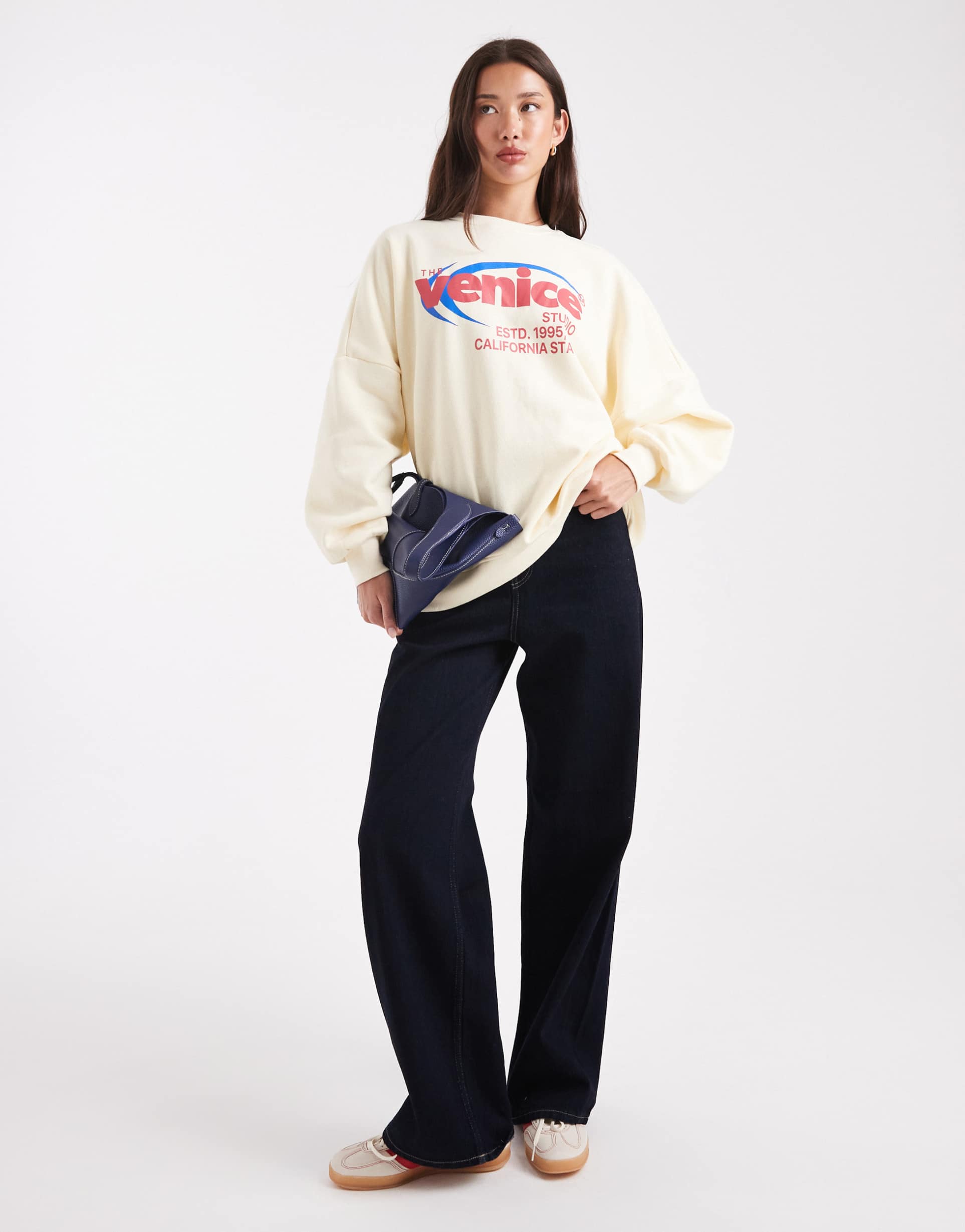 only venice print boxy sweatshirt in cream