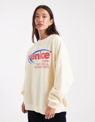 Only Venice Print Boxy Sweatshirt In White