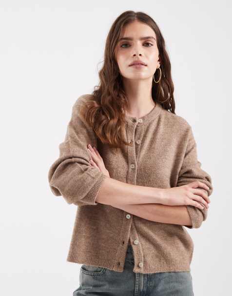 ONLY vest met lange mouwen en ronde hals in taupe - view 1