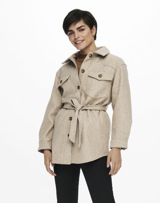 Only belted shacket in camel - ASOS Price Checker