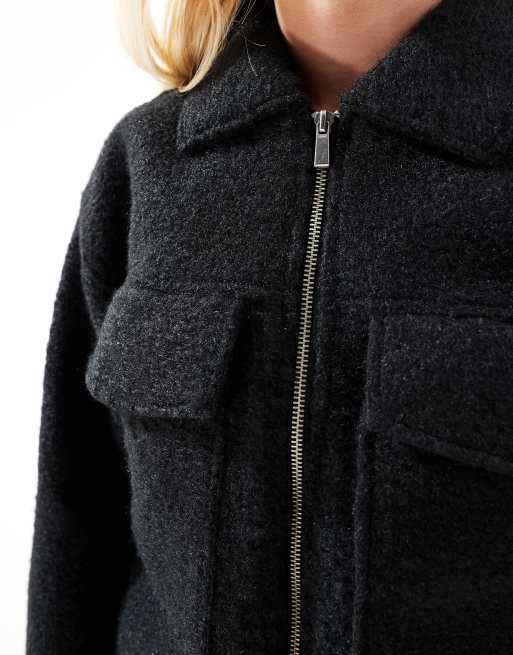 ONLY - Veste coupe carrée en bouclé à fermeture éclair - Noir, 3 de 4