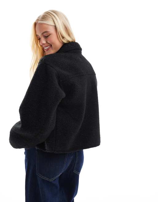 ONLY - Veste coupe carrée en bouclé à fermeture éclair - Noir, 4 de 4