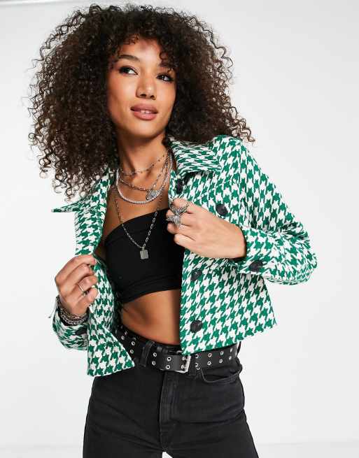 Only Veste courte motif pied de poule Vert