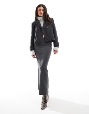 ONLY - Veste courte aspect laine - Gris foncé