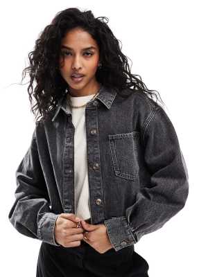 ONLY - Veste en jean courte effet raccordé - Noir délavé