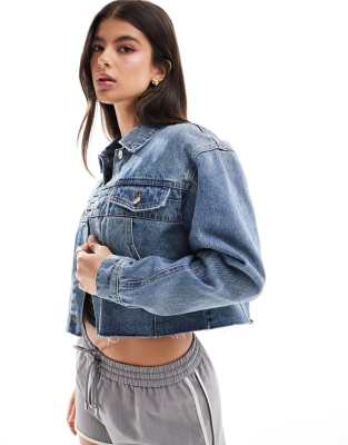 ONLY - Veste en jean effet rapiécé - Bleu moyen
