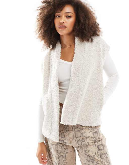 ONLY - Veste sans manches en imitation peau de mouton - Crème
