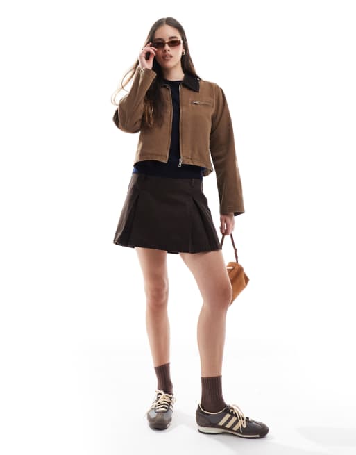 ONLY - Veste style barn jacket courte avec col en velours côtelé - Beige 