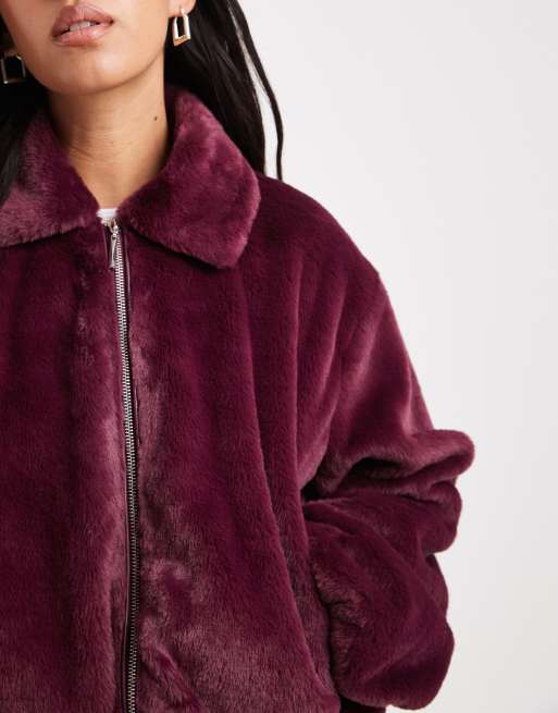 ONLY - Veste zippée en fausse fourrure - Bordeaux, 3 de 4
