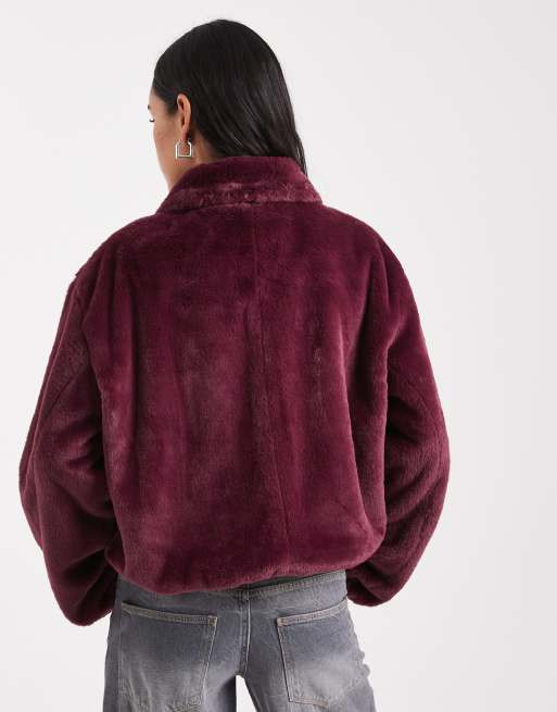 ONLY - Veste zippée en fausse fourrure - Bordeaux, 4 de 4