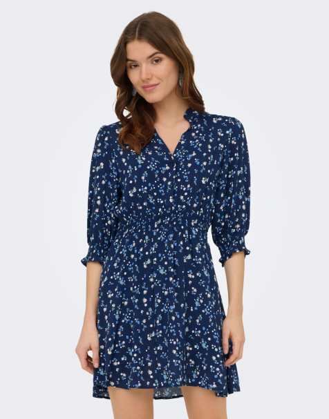 ONLY - Vestido azul oscuro con estampado floral - view 1