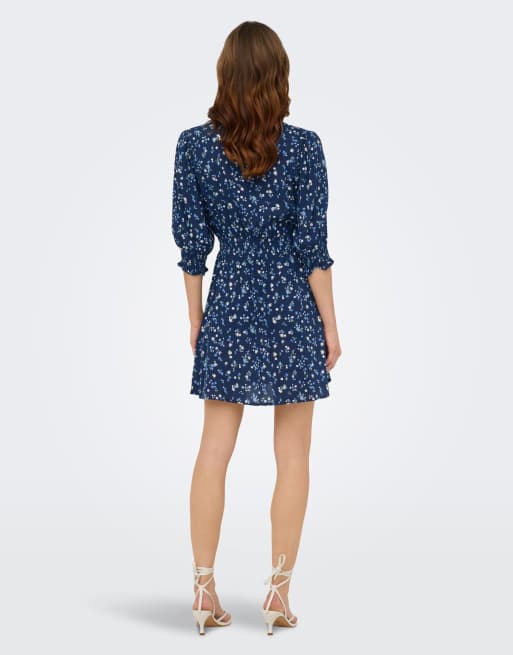 ONLY - Vestido azul oscuro con estampado floral, 2 de 4