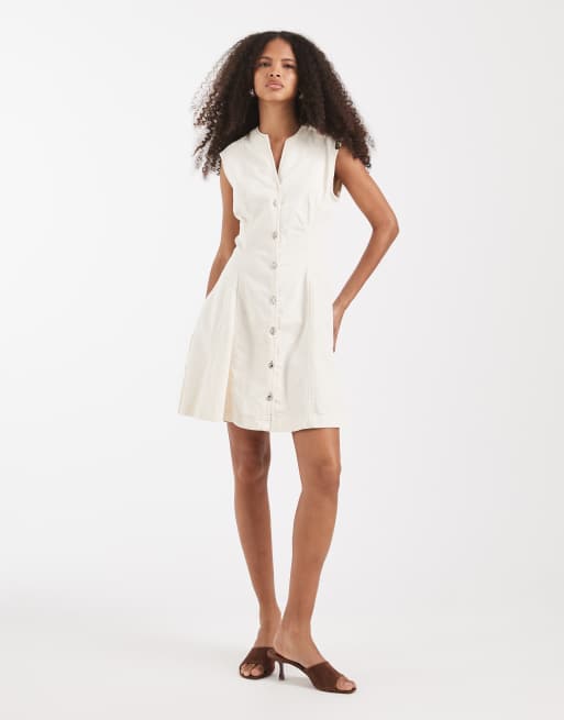ONLY - Vestido corto color crema con cuello de pico
