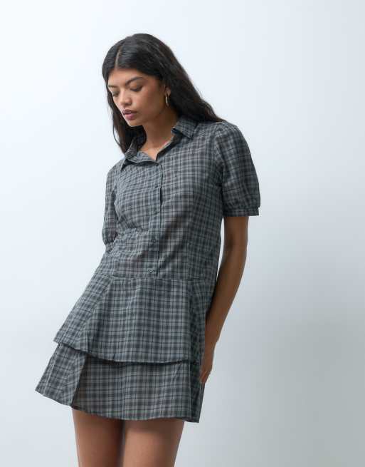 ONLY vestido corto de cintura baja a cuadros negros, 2 de 4