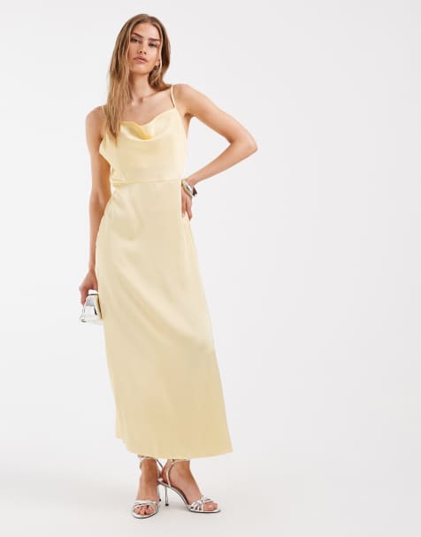 ONLY - Vestido largo amarillo de satén - view 1