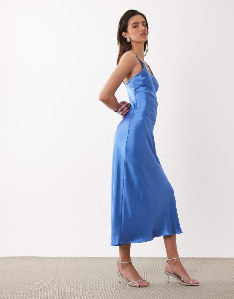 ONLY - Vestito al polpaccio con scollo a V blu - view 1