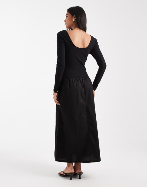 ONLY - Vestito al polpaccio nero a maniche lunghe con scollo rotondo, 4 di 4