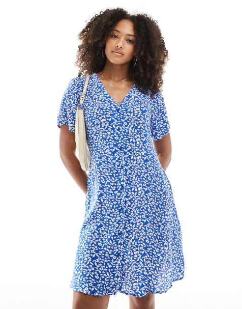 ONLY - Vestito corto allacciato in vita blu scuro a fiori con scollo a V - view 1