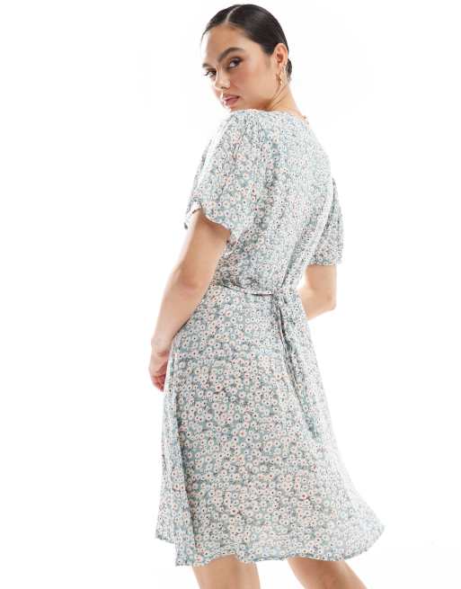 ONLY - Vestito corto allacciato in vita salvia a fiori con scollo a V , 3 di 4