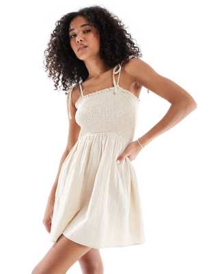 ONLY - Vestito corto color pietra con parte superiore arricciata