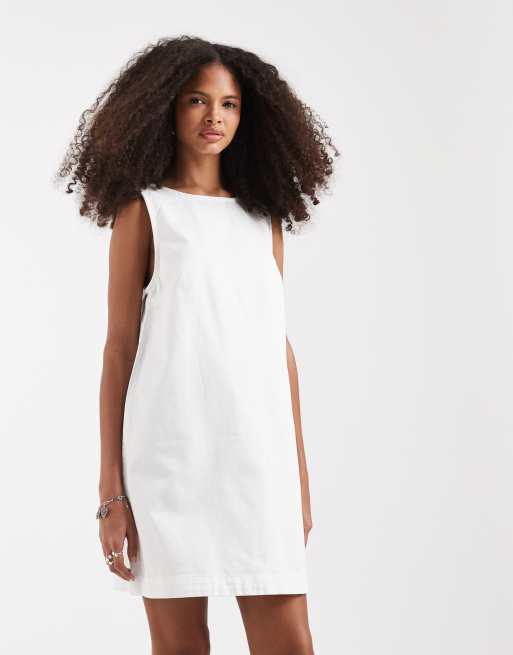 ONLY - Vestito corto in denim bianco con fiocco, 4 di 4