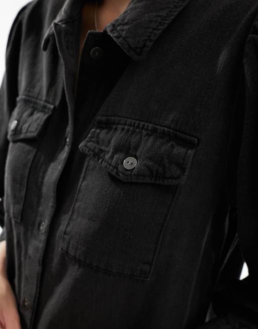 Only - Vestito corto in denim nero con maniche a sbuffo , 2 di 4