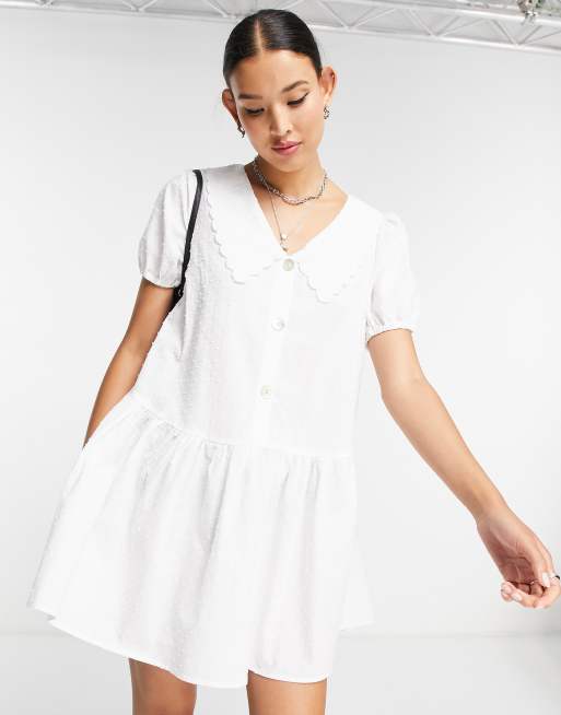 Only - Vestito corto in plumetis bianco con colletto e bottoni sul davanti