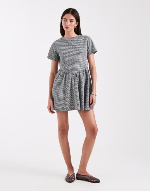 Only - Vestito corto nero a quadretti con vita a V e dettaglio