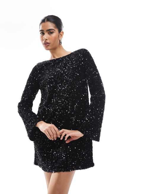 ONLY - Vestito corto nero con paillettes e fiocco sul retro , 3 di 4